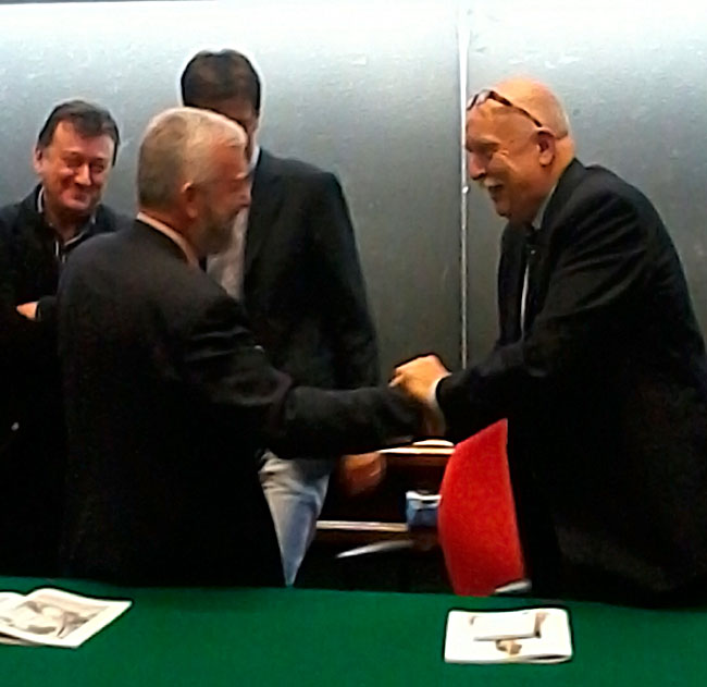 Trieste, 19 ottobre 2013, Igor Dolenc, Vice Presidente della Provincia di Trieste, saluta Donato Di Santo