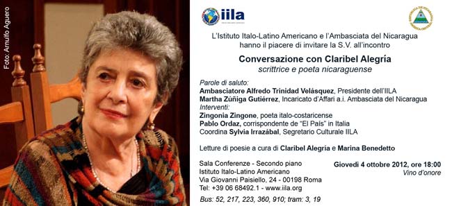 Invito all'incontro 'Conversazione con Claribel Alegria'